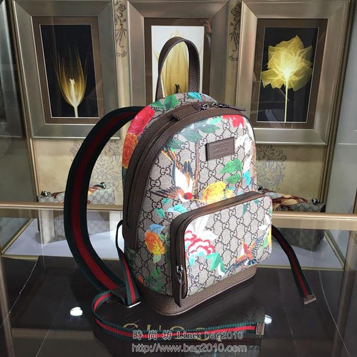 GUCCI 古馳女包 新款 427042 pvc刺繡 古奇奢侈品女包 花鳥印花圖案 雙肩包 女款背包